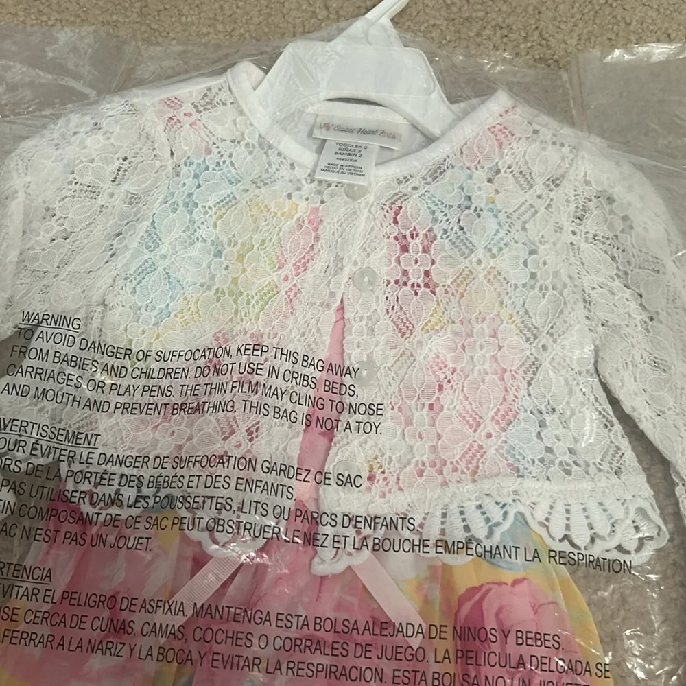 Girls size 2T Easter spring dress flowers lined crinoline new nwt lace jacket
